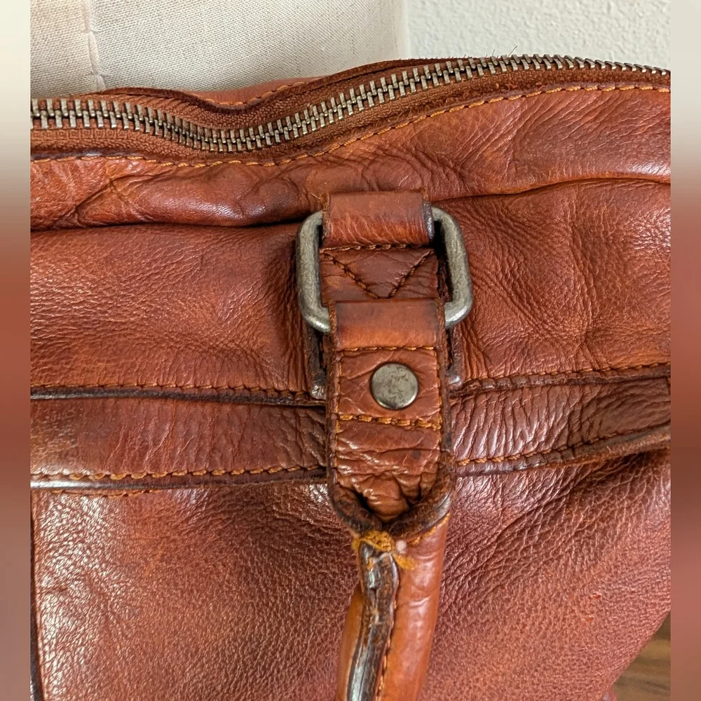 Vilenca Holland Made In Italy Leather Working Woven Laptop Satchel Cognac/Brown